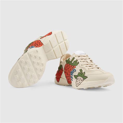 gucci strawberry sneakers|Gucci white rhyton sneakers.